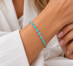 Load image into Gallery viewer, CB97404TQ6X4. 14K Solid Gold Diamond and Turquoise Oval Bracelet