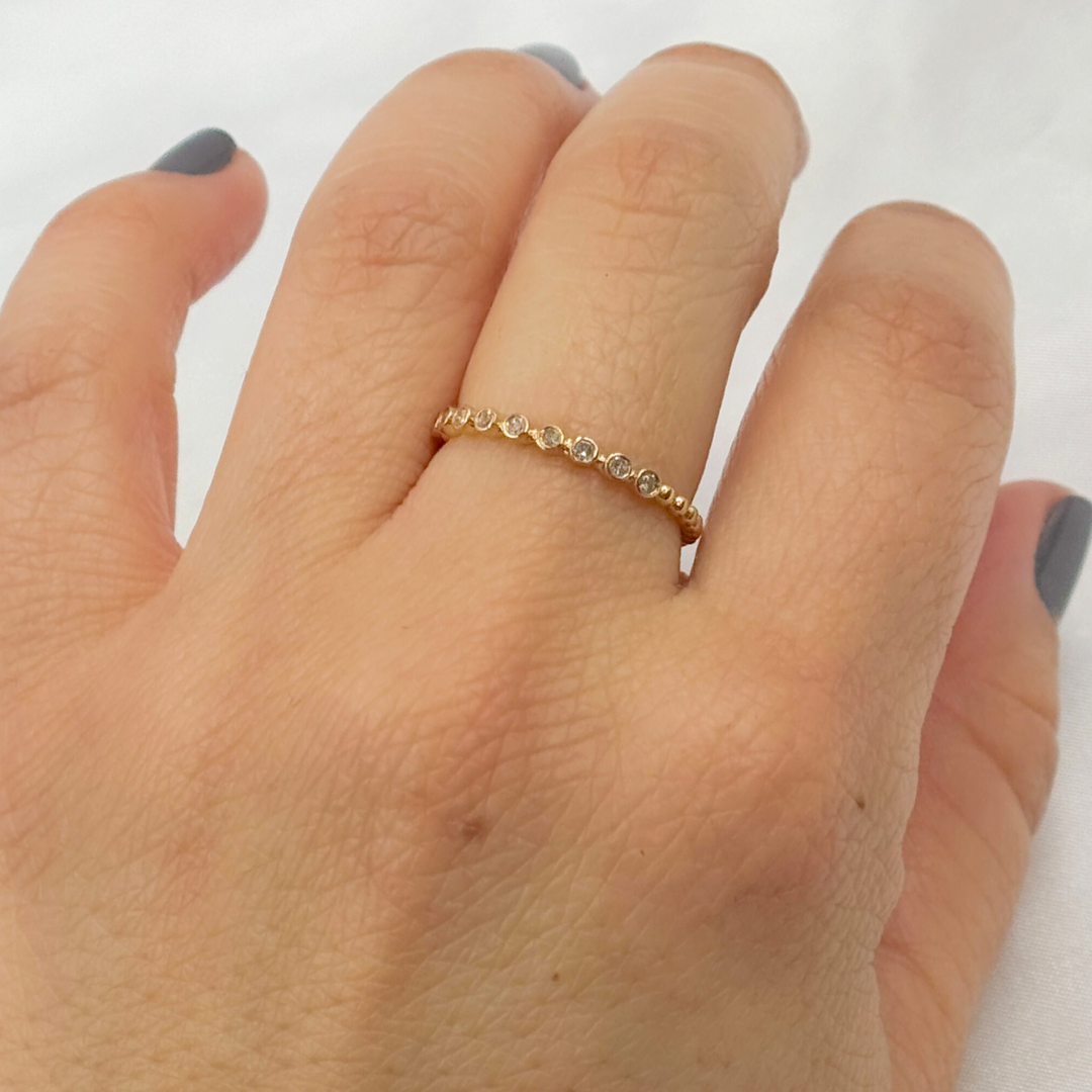 14k Solid Gold Diamond Bead Ring.