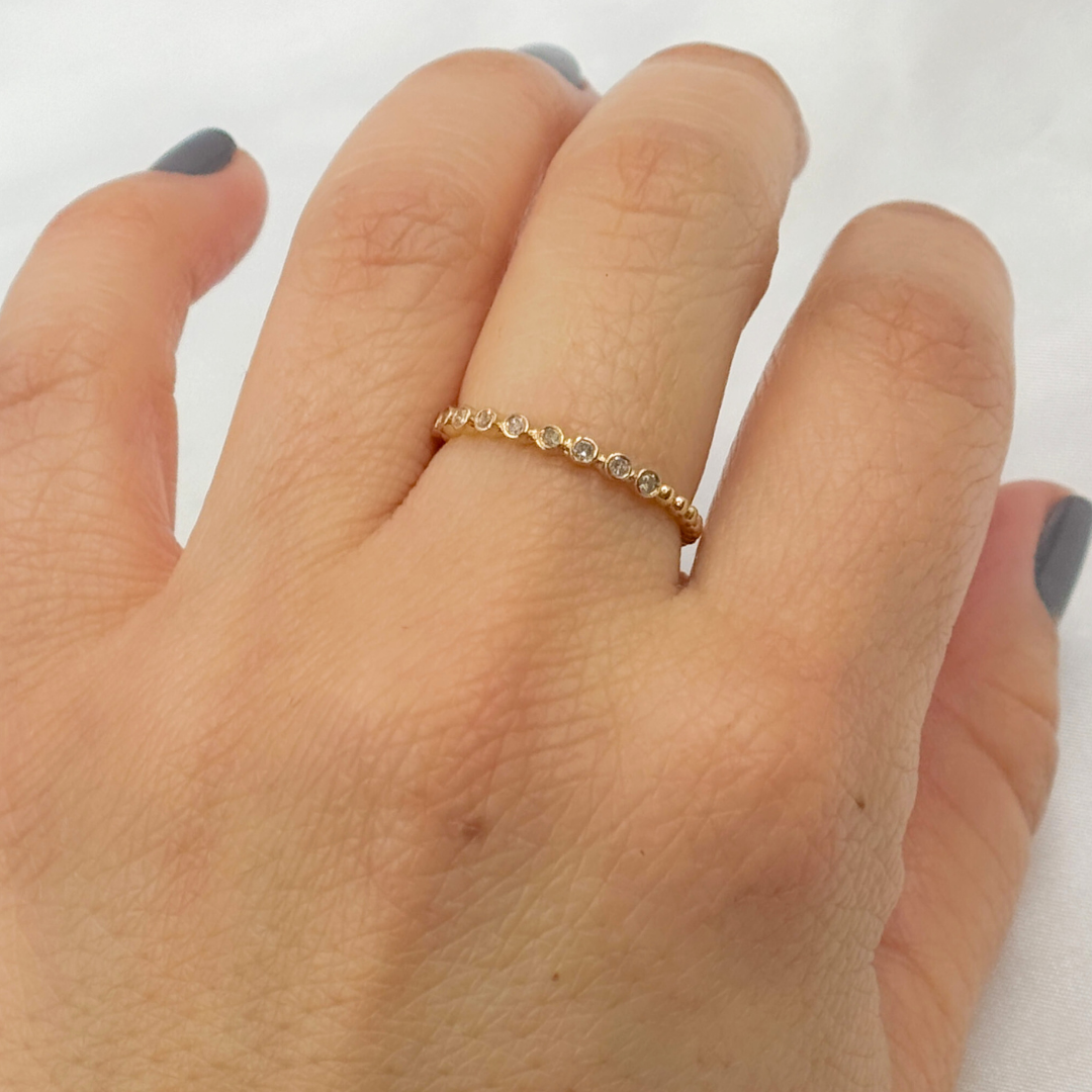 14k Solid Gold Diamond Bead Ring. ZGG701