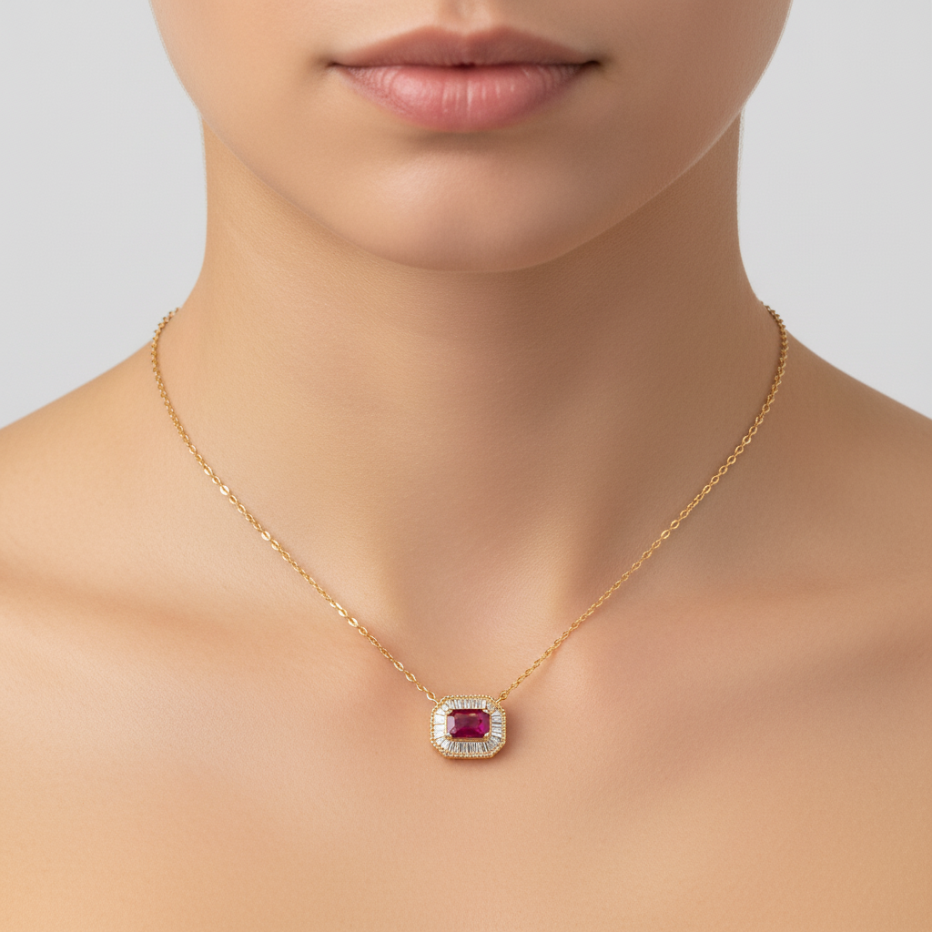 NT405922. 14K Solid Gold Octagon Gemstone Fancy Tiny Necklace