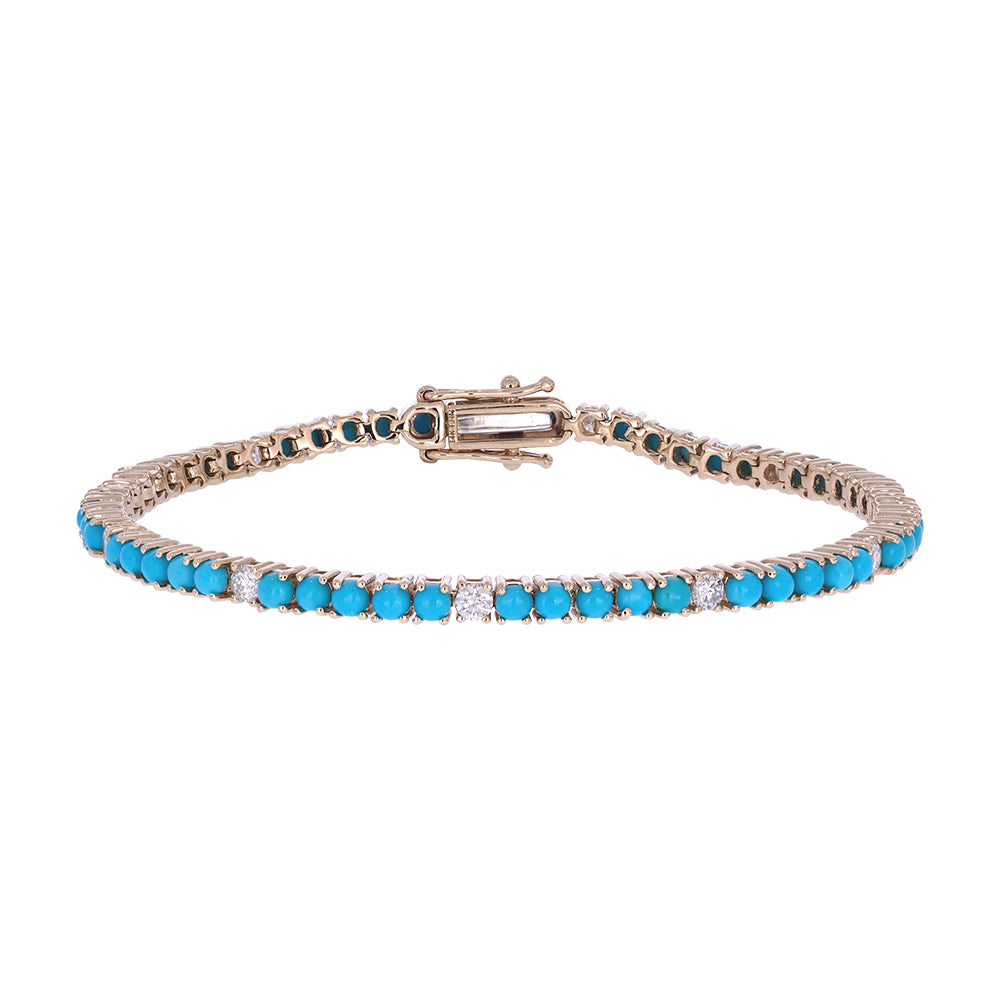 BTI65402TQ. 14K Solid Gold Diamond and Turquoise Bracelet