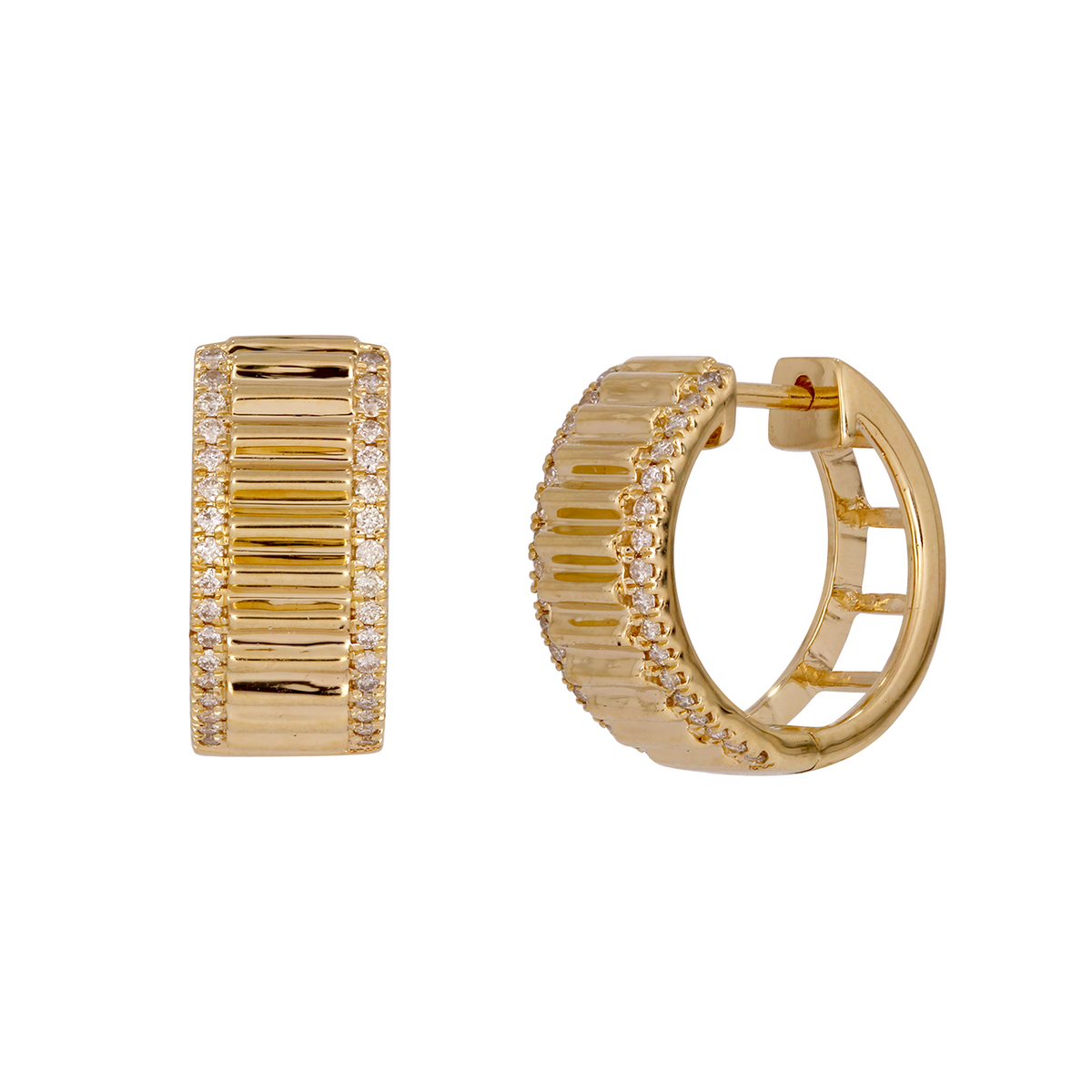 EHF57385. 14K Solid Yellow Gold Diamond Hoop Earrings