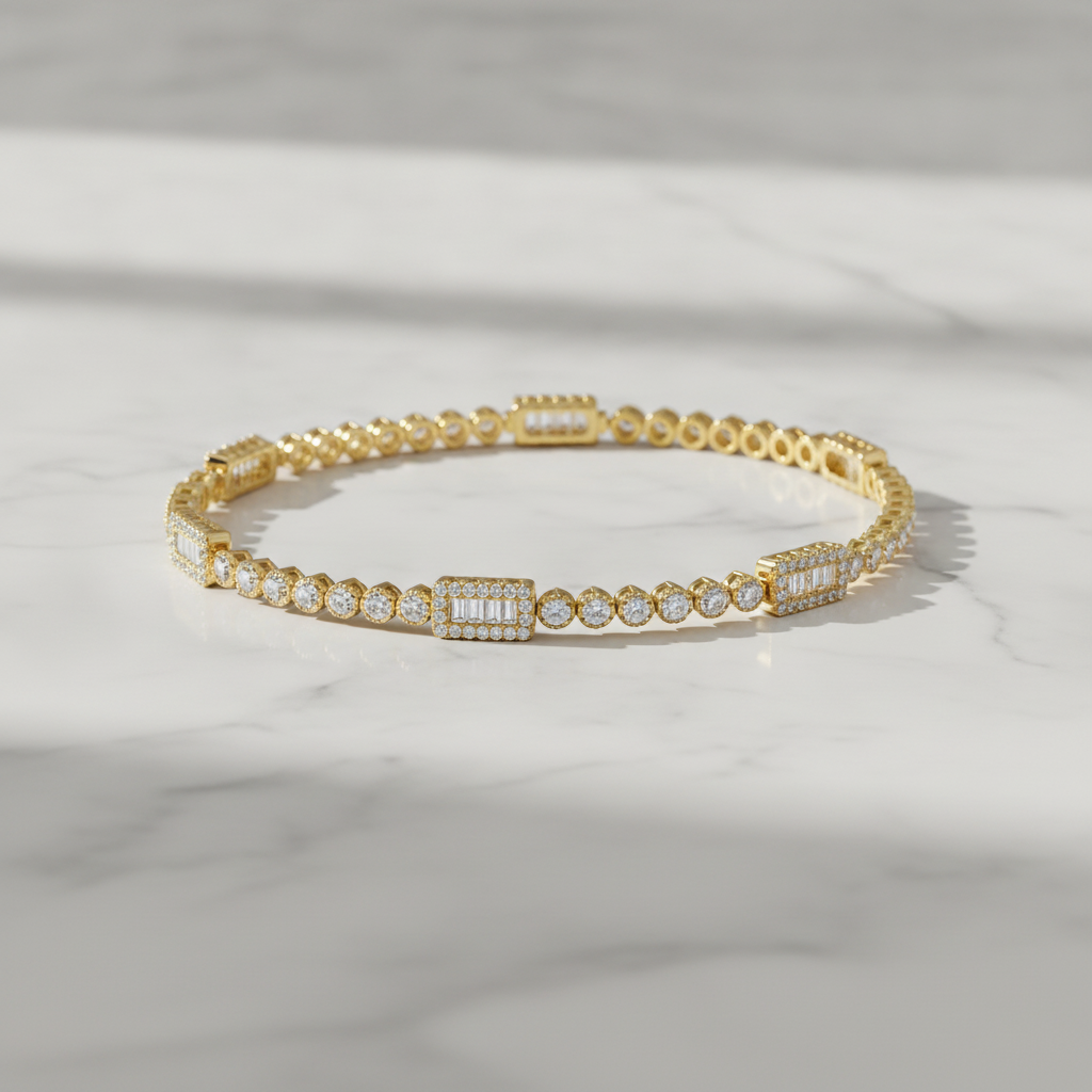 BFO60910. 14K Solid Gold Diamond Tennis Bracelet
