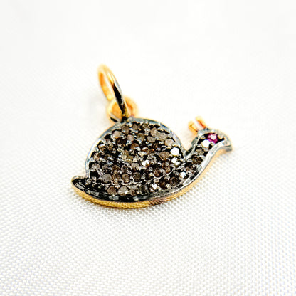 Diamond & Sterling Silver Snail Charm with Gemstones
