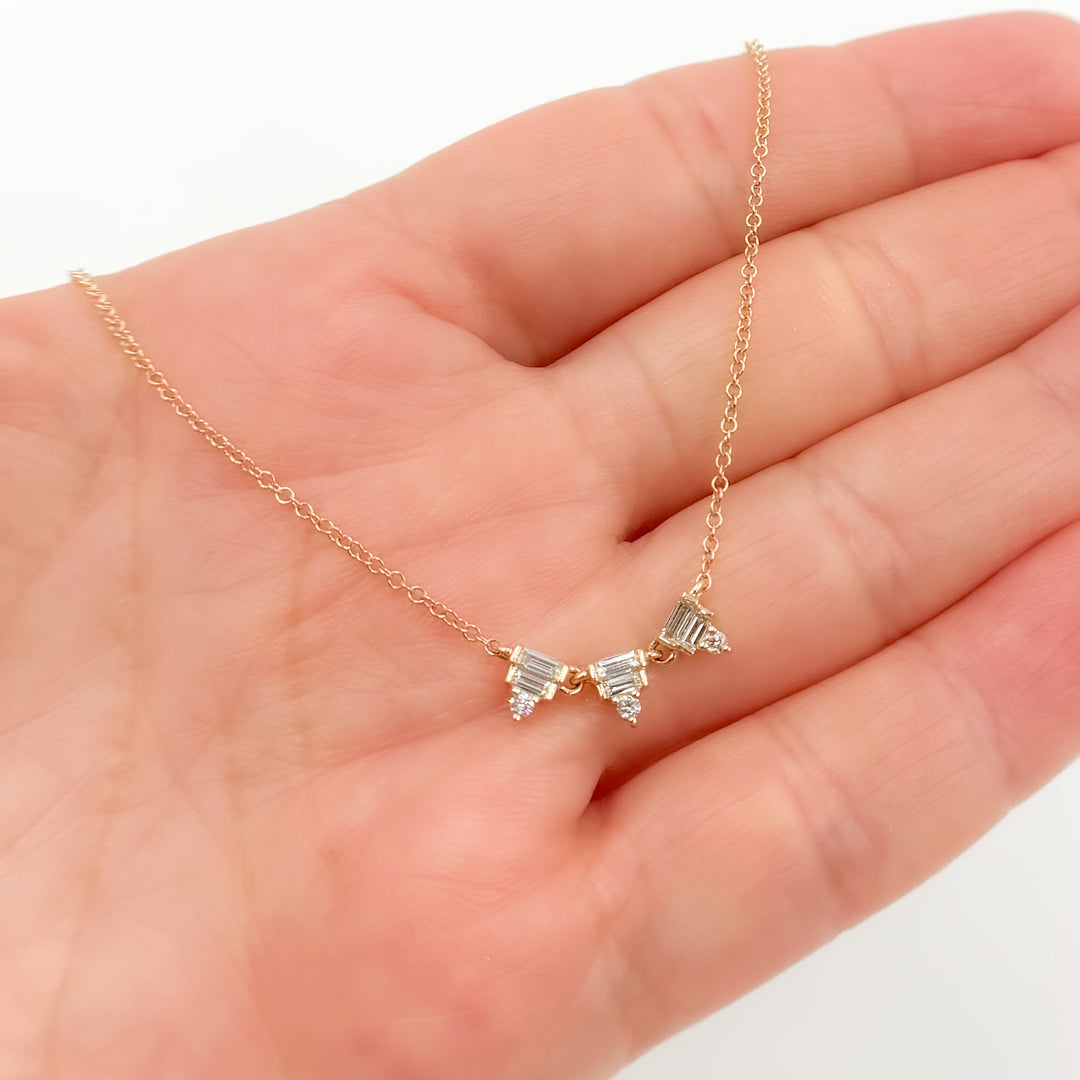 NFD72310. 14K Solid Yellow Gold Baguette Diamond Fancy Necklace