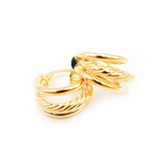 Load image into Gallery viewer, 15850017973. 14K Solid Gold Smooth and Textured Triple Line Hollow Hoop Earrings
