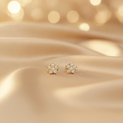 ER412616Y. 14k Solid Yellow Gold Diamond Flower Studs