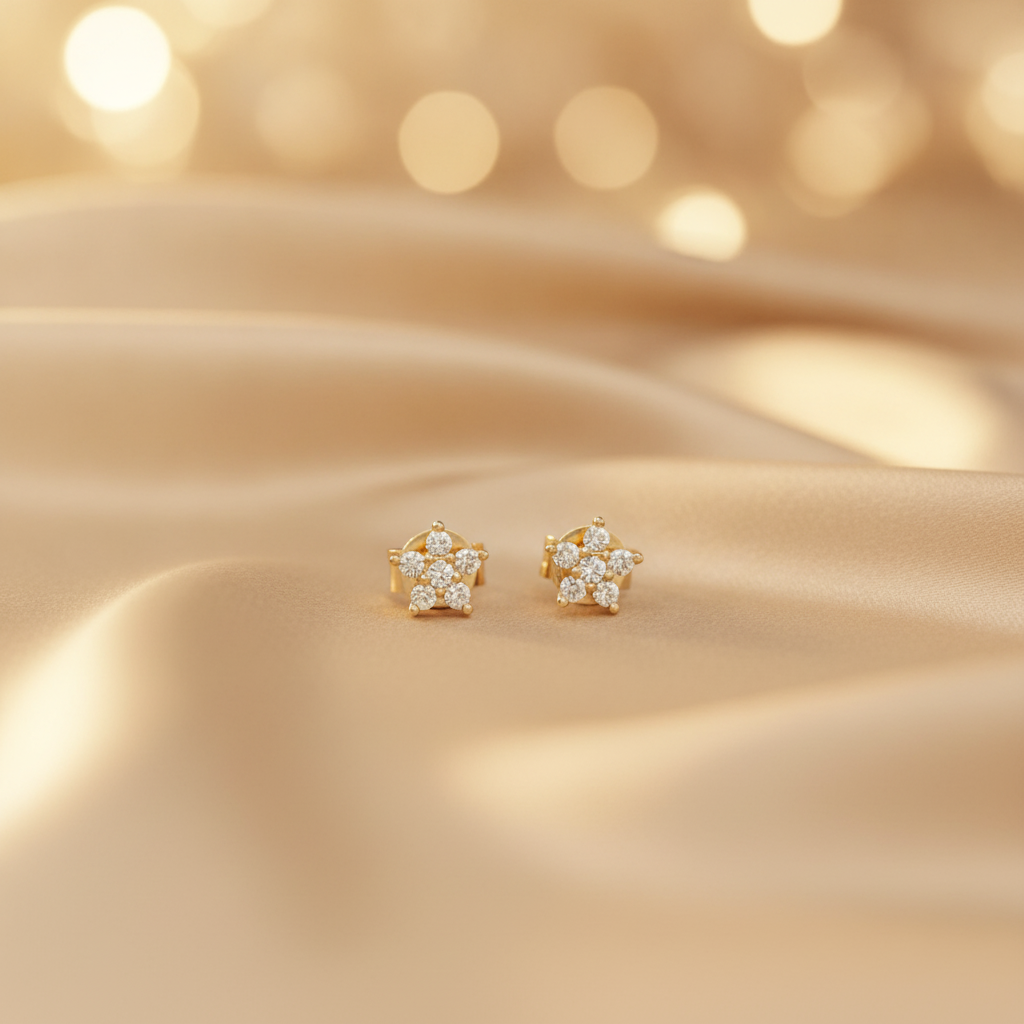 ER412616Y. 14k Solid Yellow Gold Diamond Flower Studs