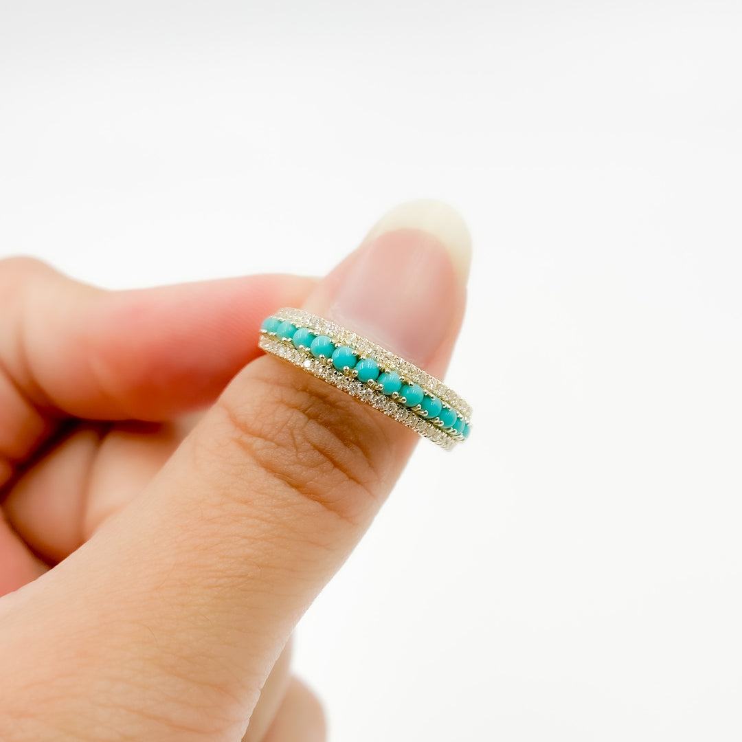 RAE02246TQ. 14k Solid Gold Turquoise and Diamond Band Ring
