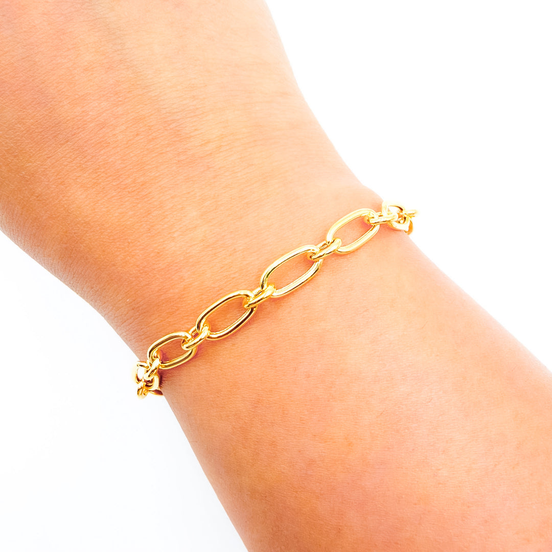 120HVR1234001BR. 14K Solid Yellow Gold Hollow Long and Three Short Link Bracelet