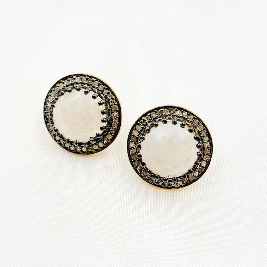 DE043. Diamond Silver Gemstone Round Studs