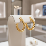 Load image into Gallery viewer, 15850004969. 14K Solid Gold Fancy Twisted Hollow Hoop Earrings