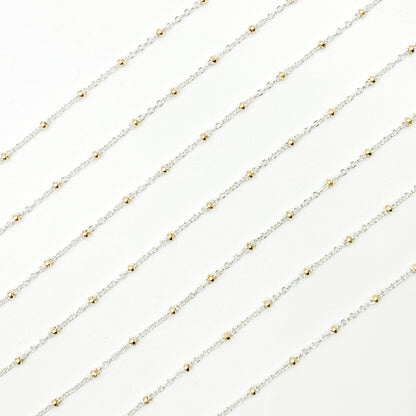 XM/S1322E/11G/SP. Sterling Silver Cable Chain with 14K Gold Filled Beads ��� Mixed Metal Design