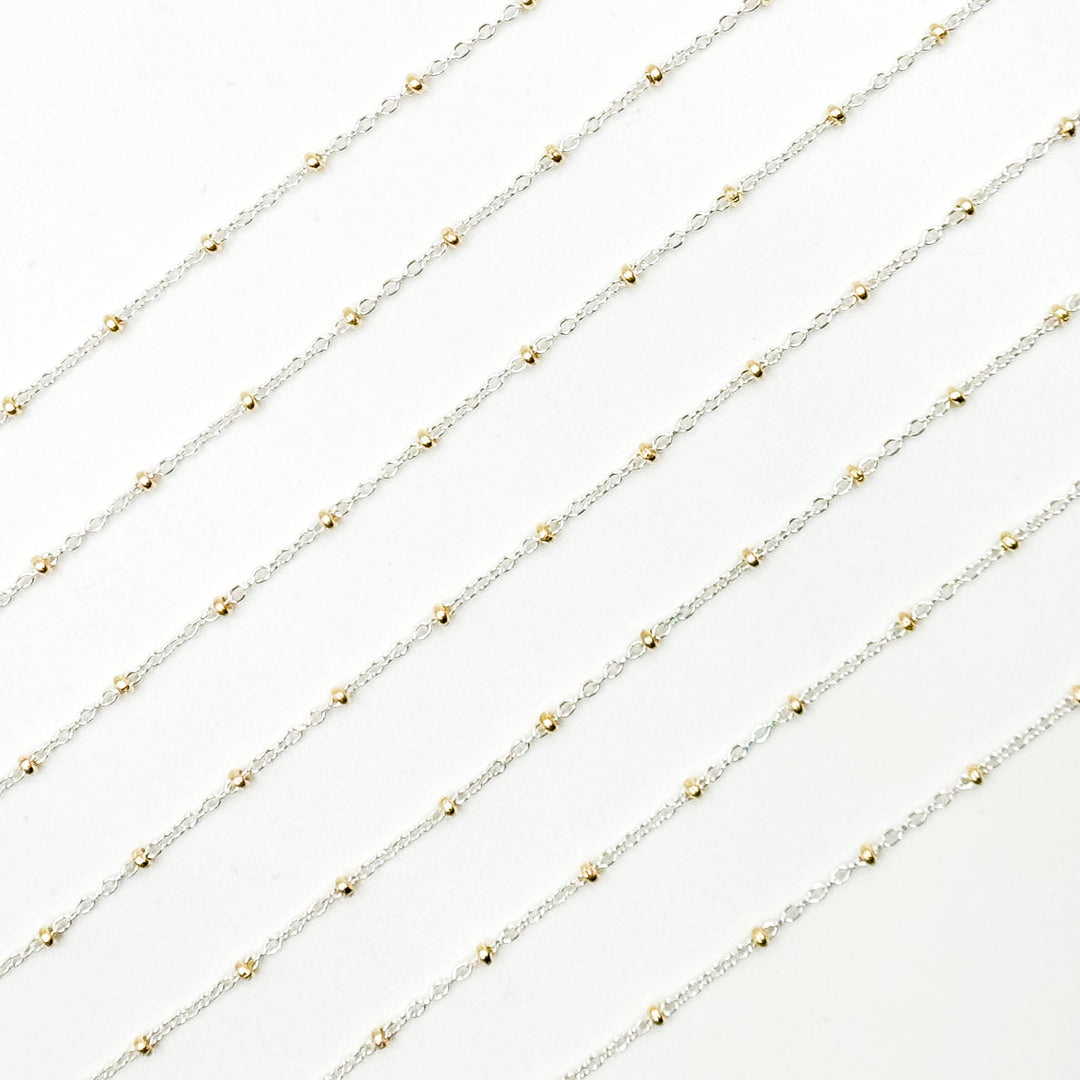 XM/S1322E/11G/SP. Sterling Silver Cable Chain with 14K Gold Filled Beads – Mixed Metal Design