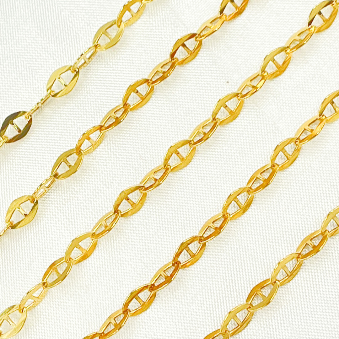 Z51GP. Gold Plated 925 Sterling Silver Flat Marina Link Chain