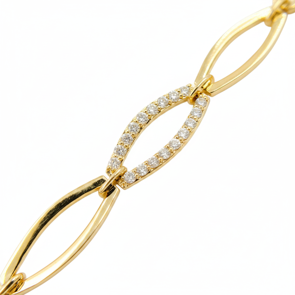 14k Solid Gold Diamond Oval Bracelet. BR402612
