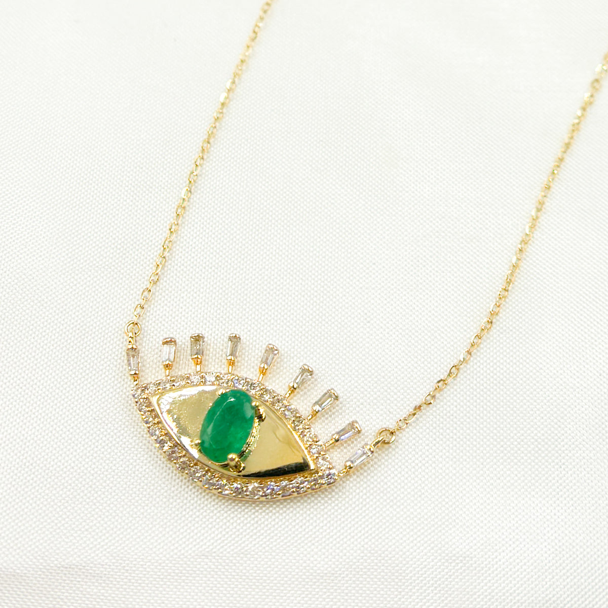 CN96319. 14K Solid Gold Diamond and Gemstone Eye Necklace