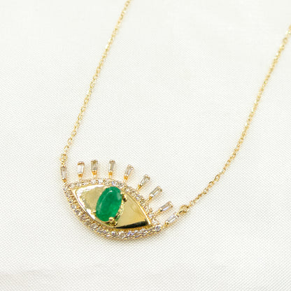 CN96319. 14K Solid Gold Diamond and Gemstone Eye Necklace