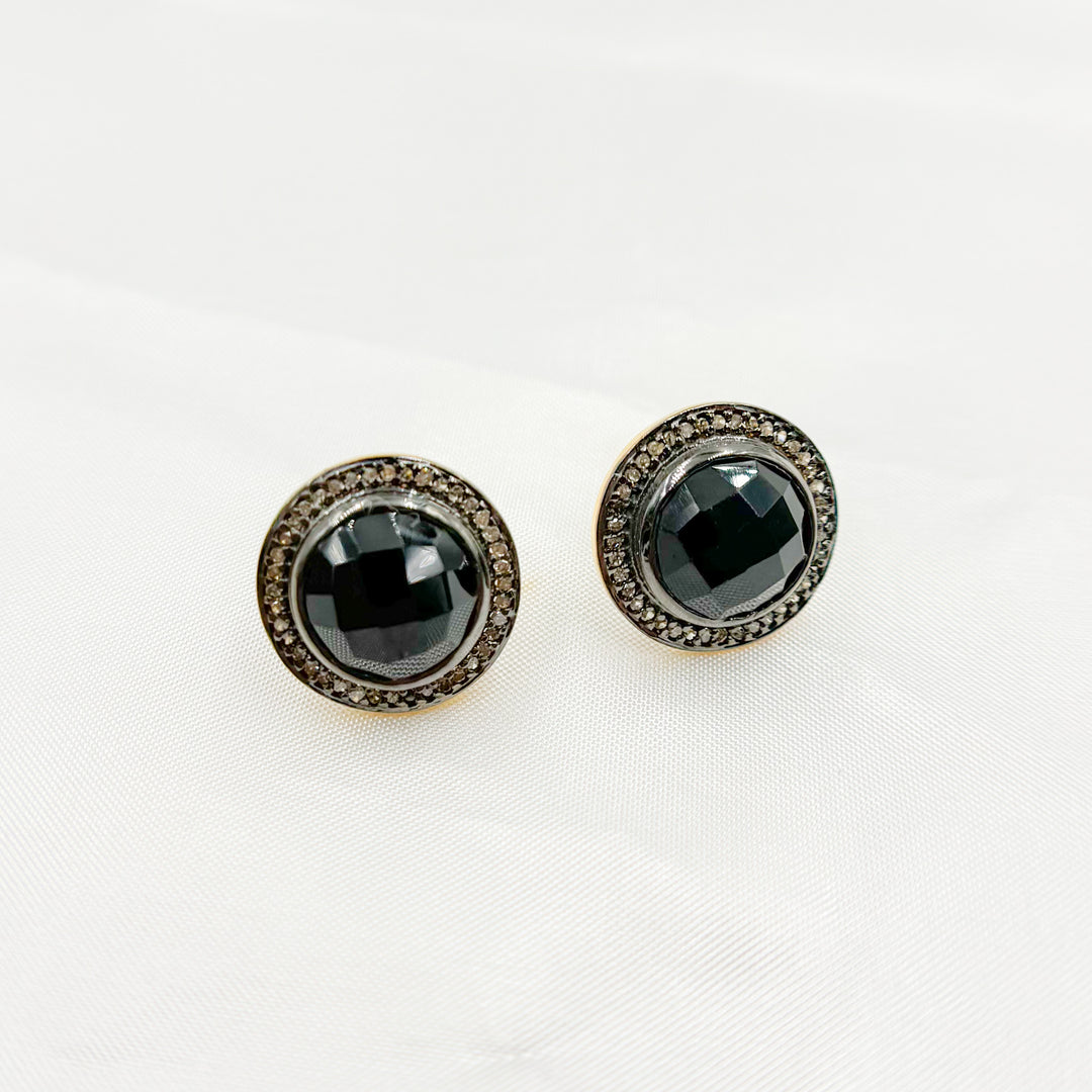 DE029. Diamond Sterling Silver Gemstone Round Studs