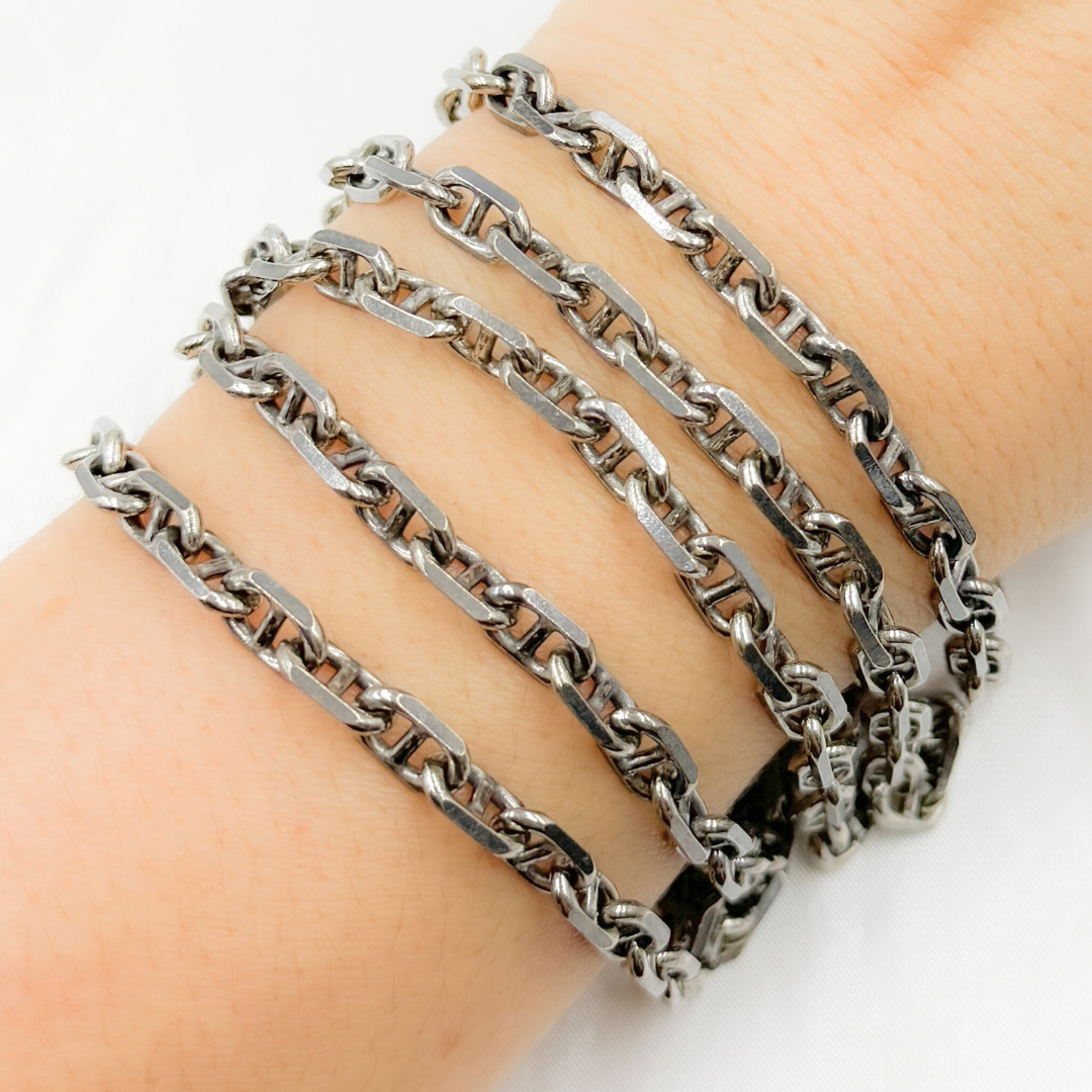 Oxidized 925 Sterling Silver Diamond Cut Marina Link Chains