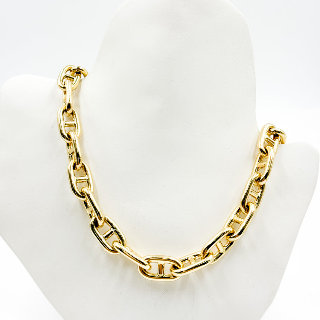 TRE006. 14K Yellow Gold Hollow Marina Chain – Bold, Thick Links