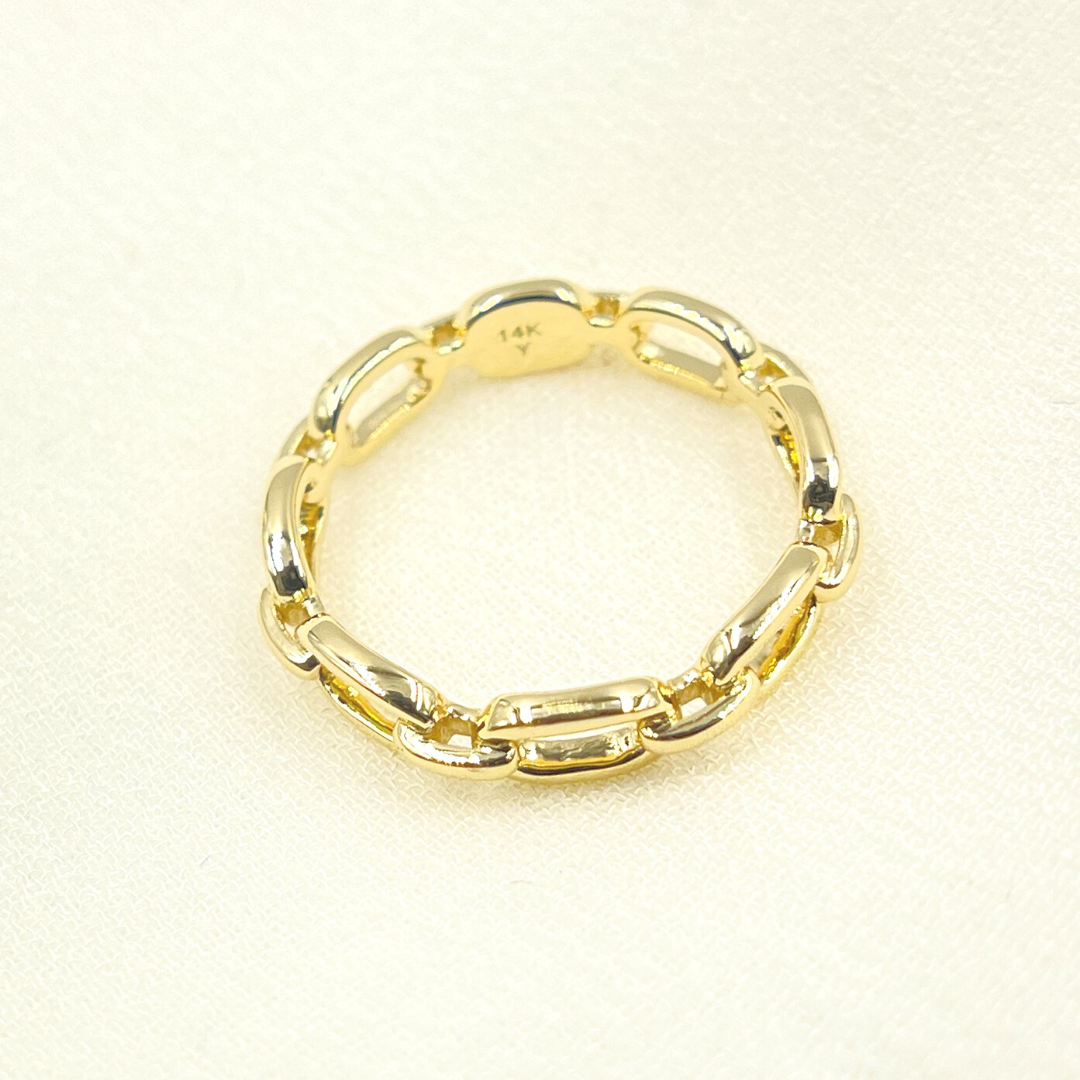 14K Solid Yellow Gold Chain Link Ring. RAZ01409