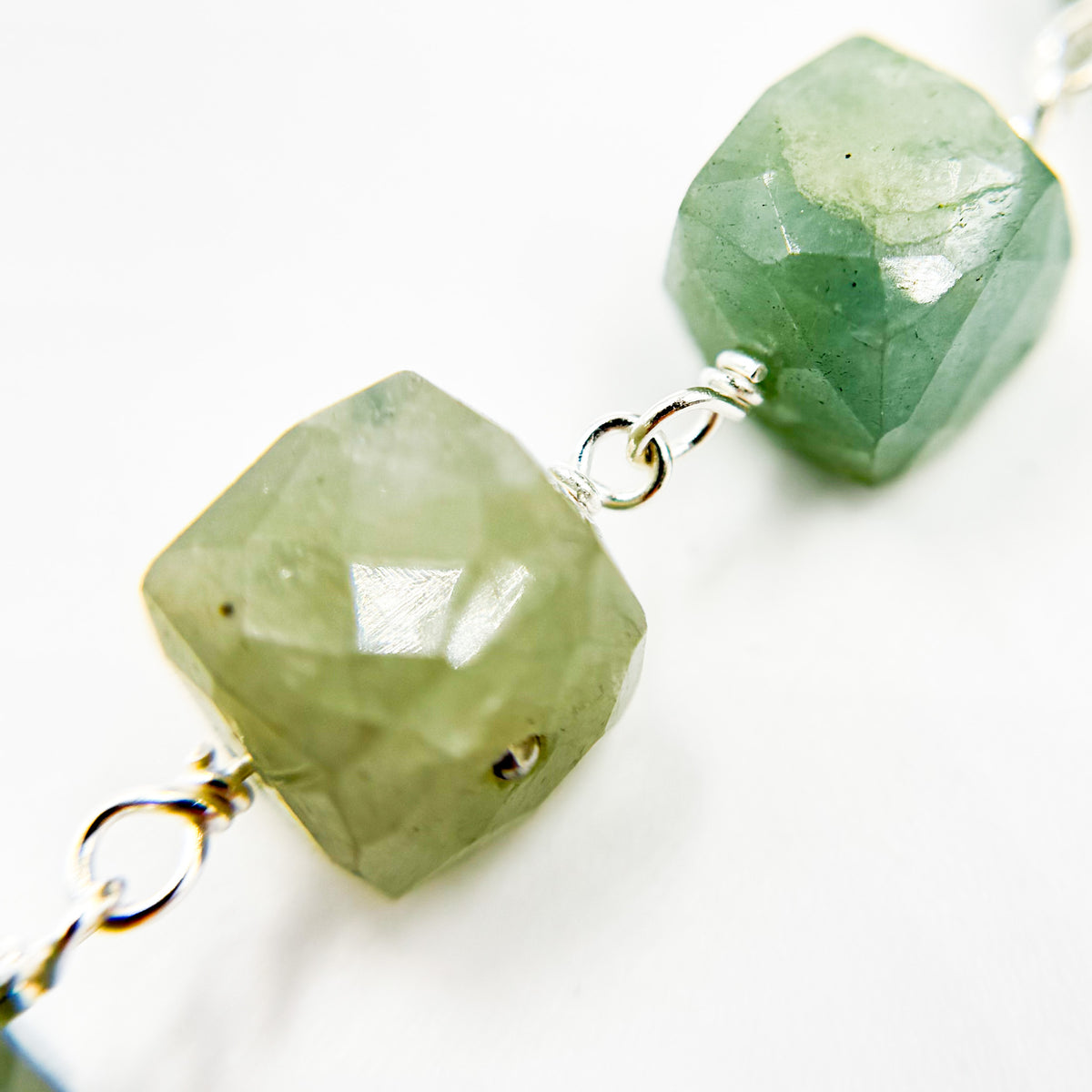 Buy Milky Aquamarine Cube Faceted Sterling Silver Wire Chain