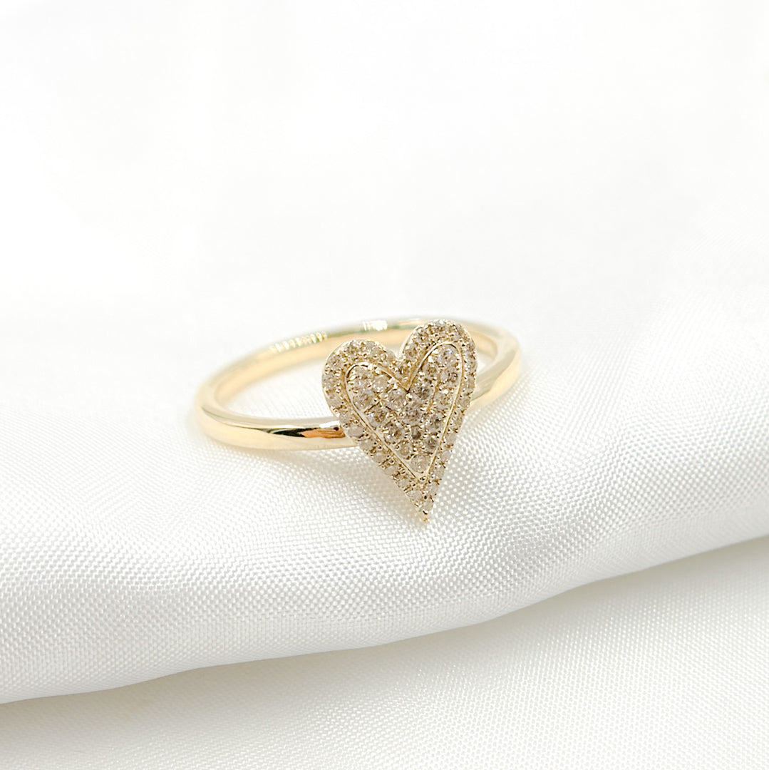 14K Solid Yellow Gold Diamond Heart Ring. RFE18090