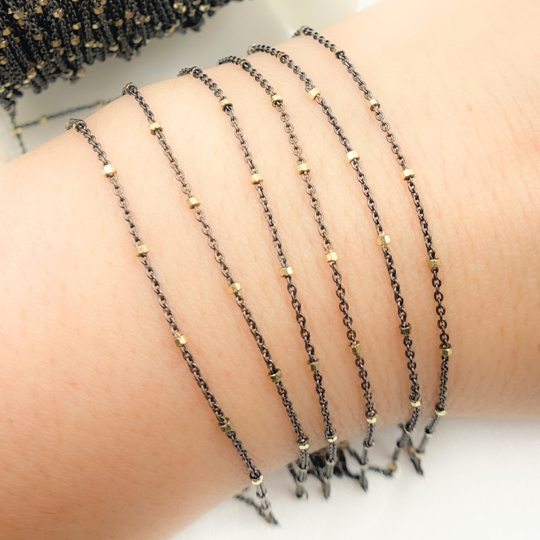 Oxidized 925 Sterling Silver Satellite Gold Plated Cube Chain