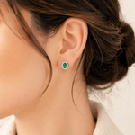 Load image into Gallery viewer, CE97161EM7X5. 14k Solid Gold Diamond and Emerald Stud Earrings