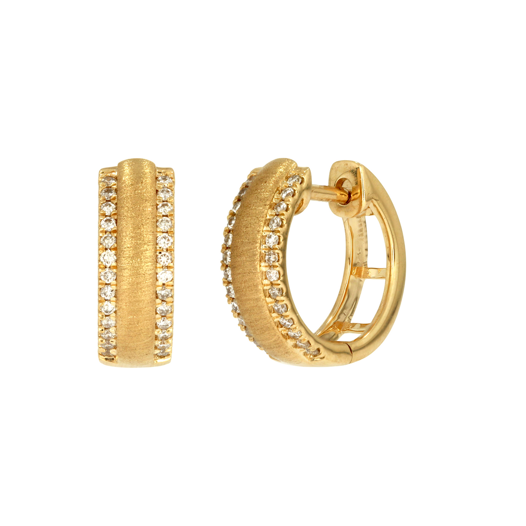 EHD57280. 14K Solid Yellow Gold Diamond Hoop Earrings