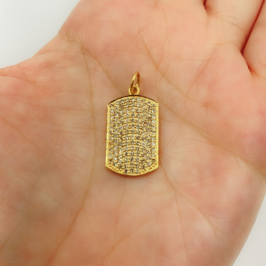 14K Solid Gold Charm. Rectangular Pendant with Diamonds. GDP92