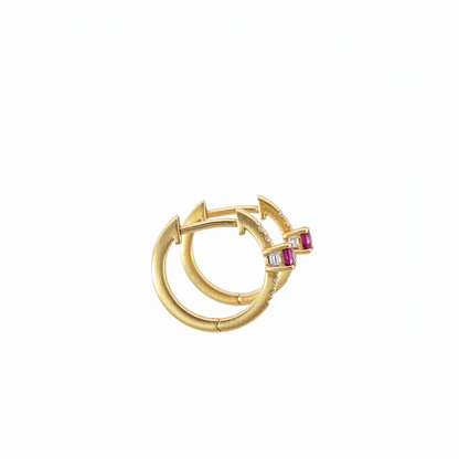 EHA57619RU. 14K Solid Gold Ruby & Diamond & Hoop Earrings