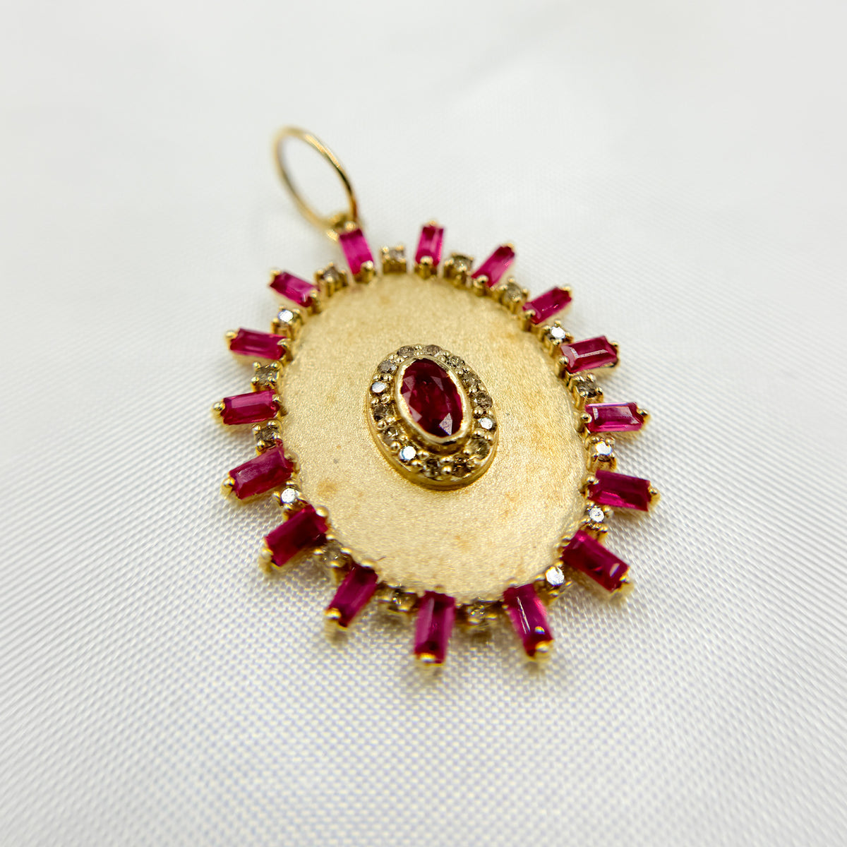 GDP565. 14K Solid Gold Diamond and Gemstone Oval Charm