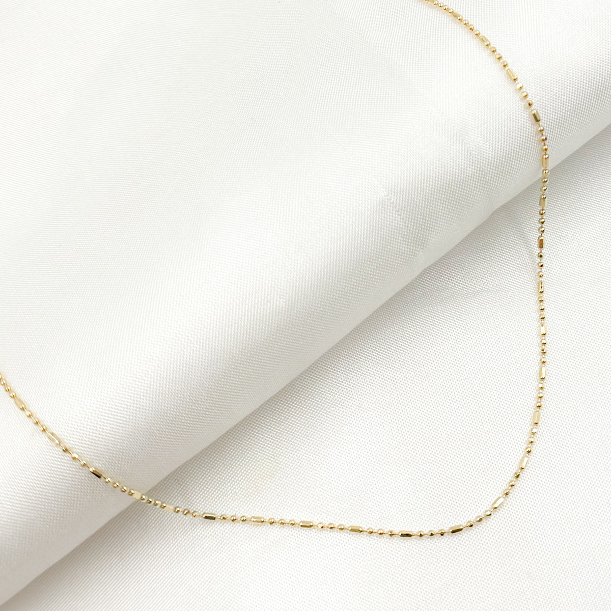 14K Solid Gold Smooth Bar and Ball Chain
