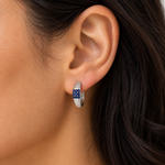 Load image into Gallery viewer, EHZ57171BS. 14K White Solid Gold Diamond &amp; Blue Sapphire Hoop Earrings