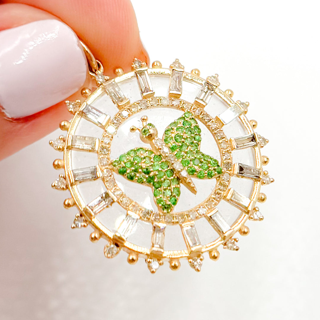 Buy Now 14K Solid Gold Round Butterfly Pendants