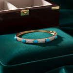 Load image into Gallery viewer, CB97356TQ6X4. 18K Solid Yellow Gold Turquoise and Diamond Fancy Bangle