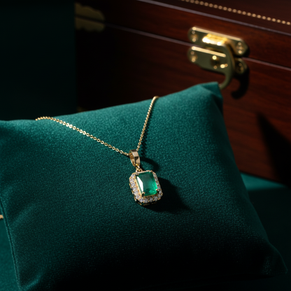 CMC00365EM7X5. 14K Solid Gold Rectangular-Shaped Emerald and Diamond Charm