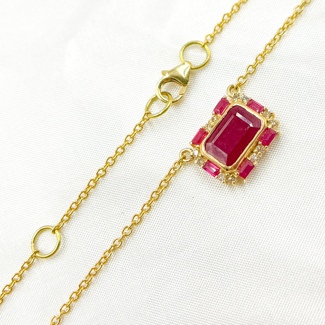 14K Solid Gold Diamond and Gemstone Necklace. GDP588