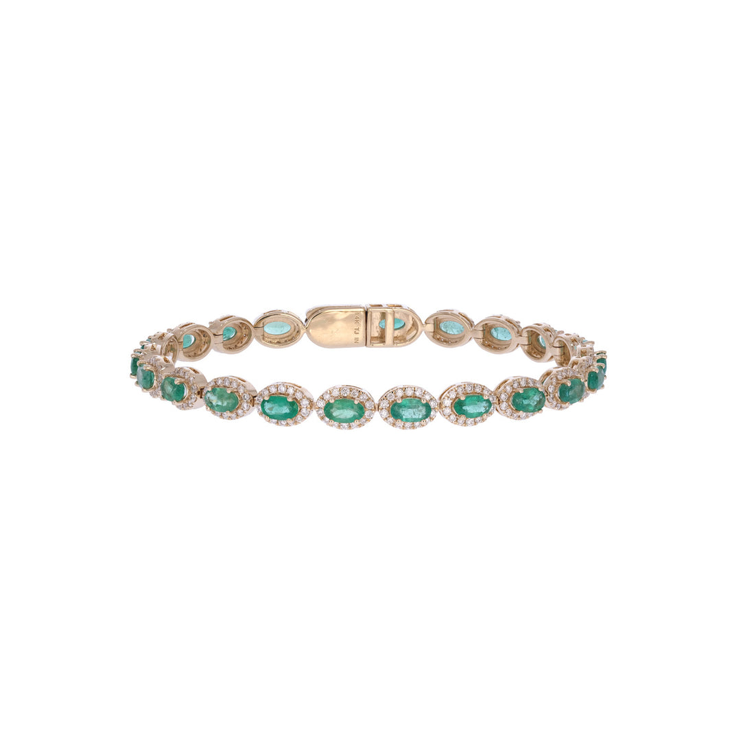 CB974045X3. 14K Solid Gold Diamond and Gemstone Oval Bracelet