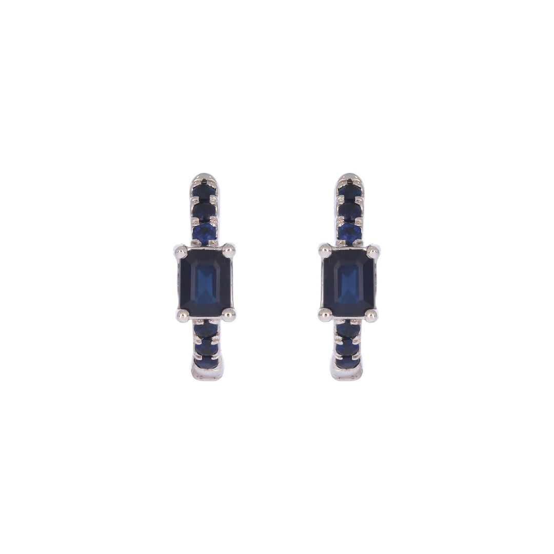 EHZ56727BS. 14K Solid White Gold Blue Sapphire Huggies