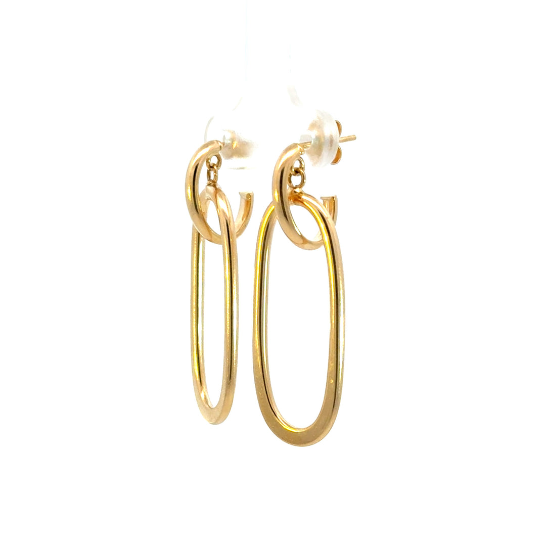 15850022597. 14k Solid Gold Flat Oval Hollow Dangle Earrings