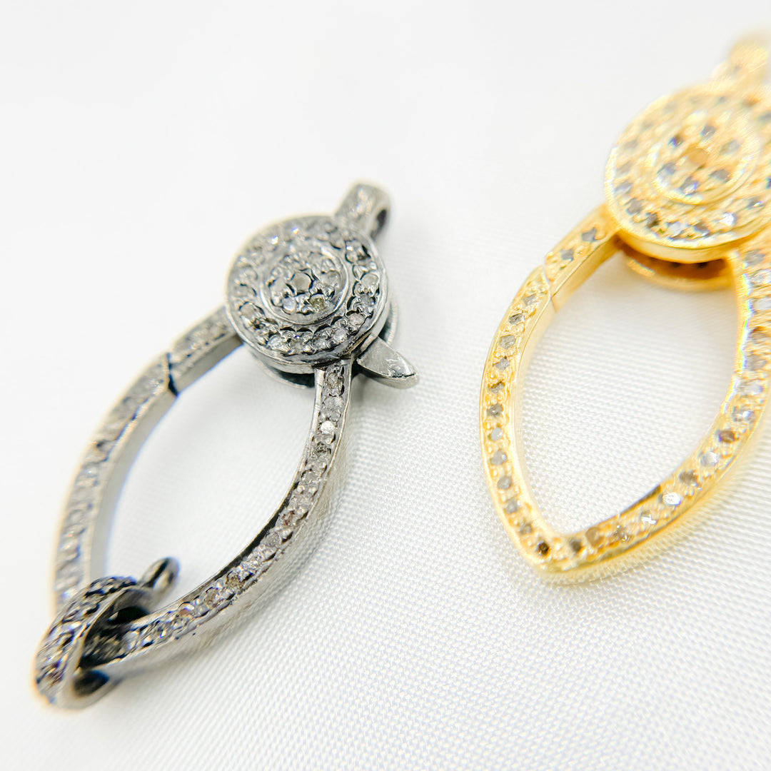 DC648. Pave Diamond & 925 Sterling Silver Black Rhodium and Gold Plated Oval Trigger Clasp.