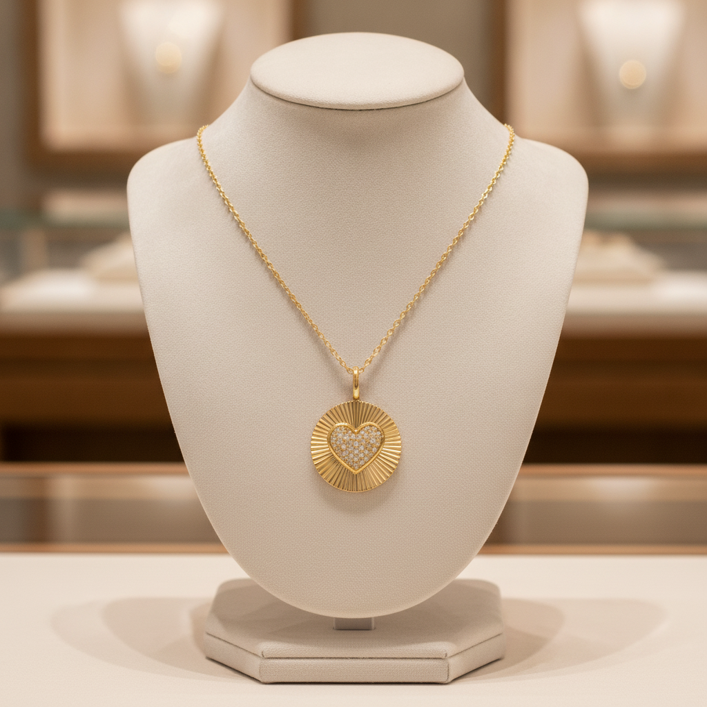 PFC33130. 14K Solid Gold Diamond Heart Medallion Necklace