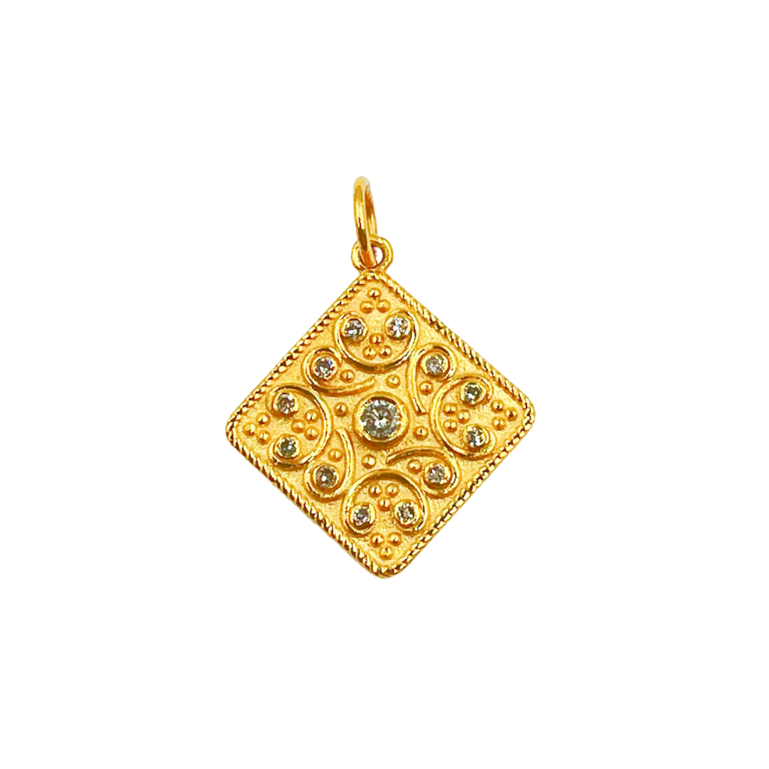 14K Solid Gold Square Pendant with Diamonds. GDP281