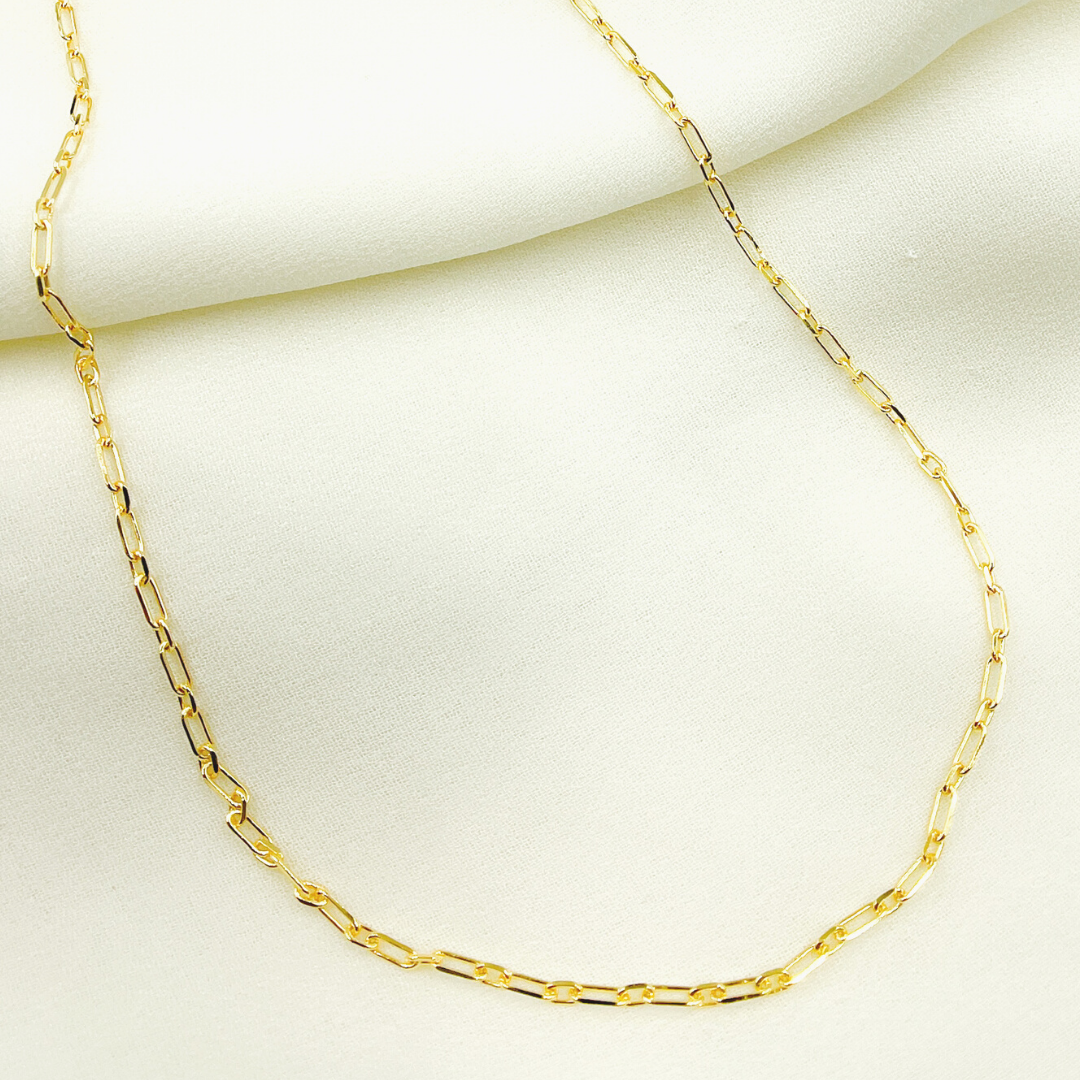 14K Solid Gold Paperclip Long & Short Link Necklace. 06014559FD