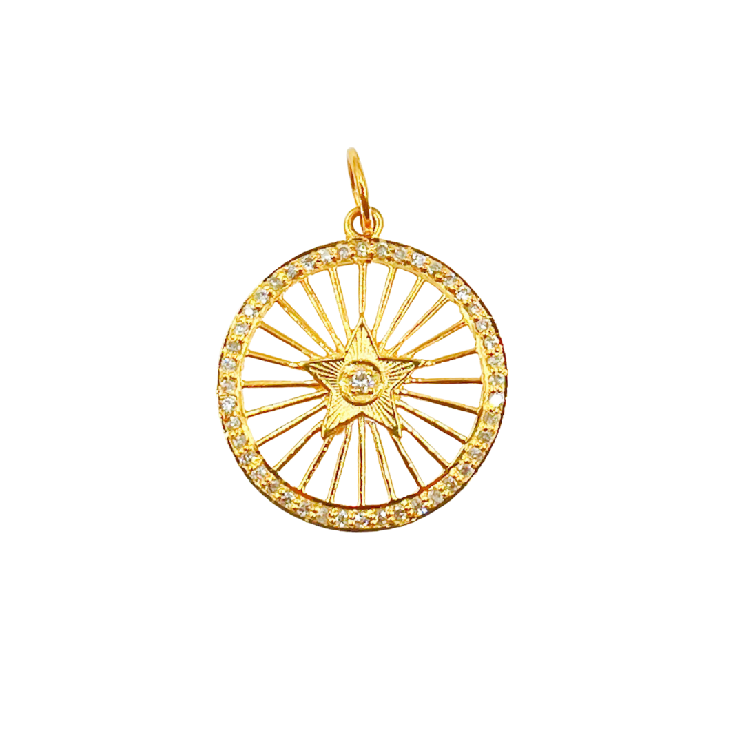 GDP216. 14K Solid Gold Diamond Star Circle Charm