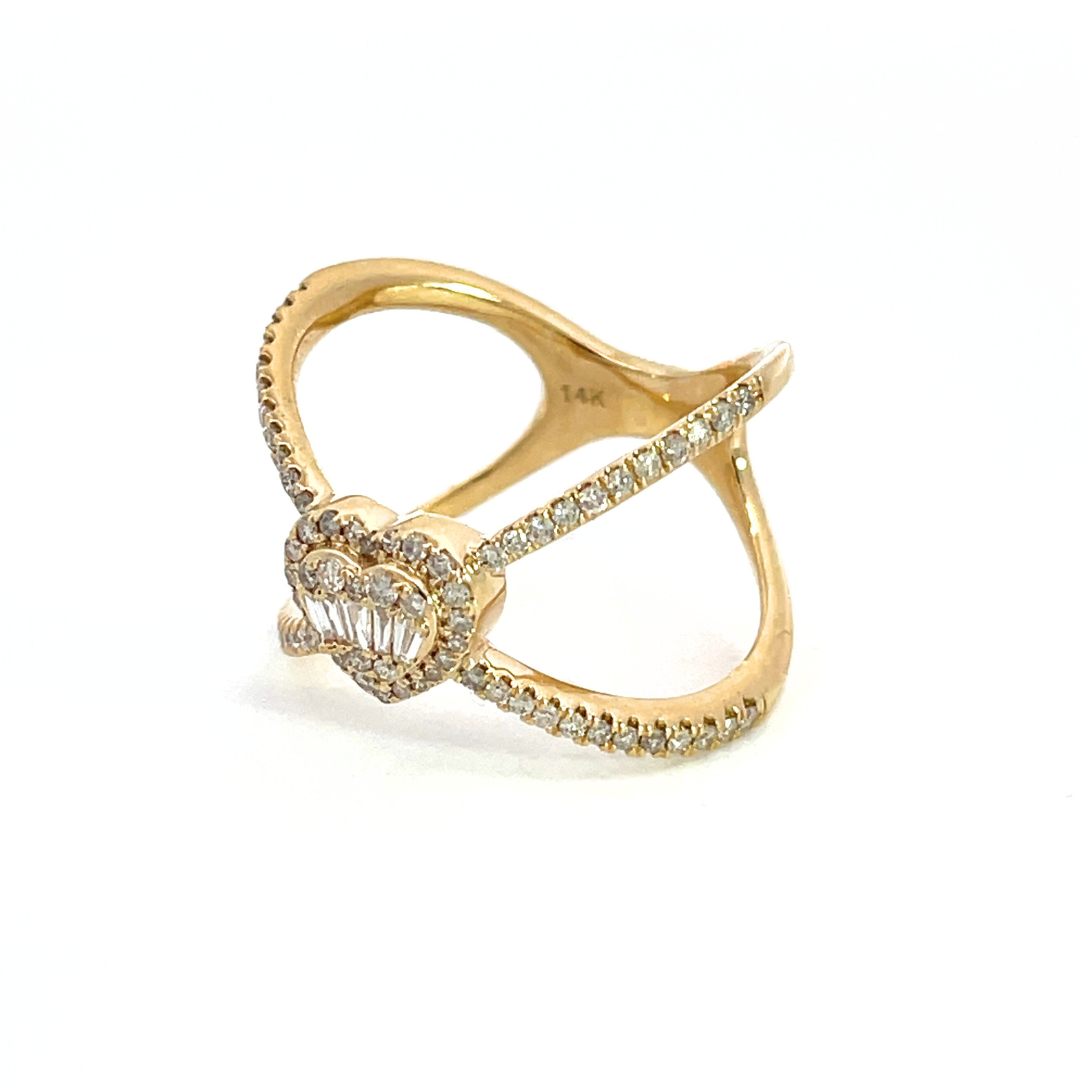 14K Solid Gold Diamond Cross Heart Ring.