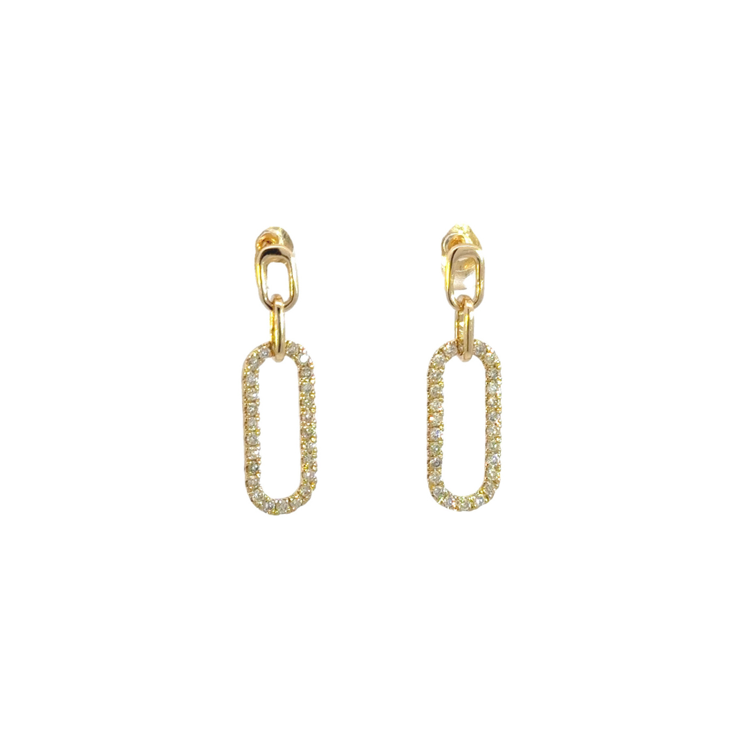 EFG52674. 14k Solid Gold Diamond Paperclip Dangle Earrings